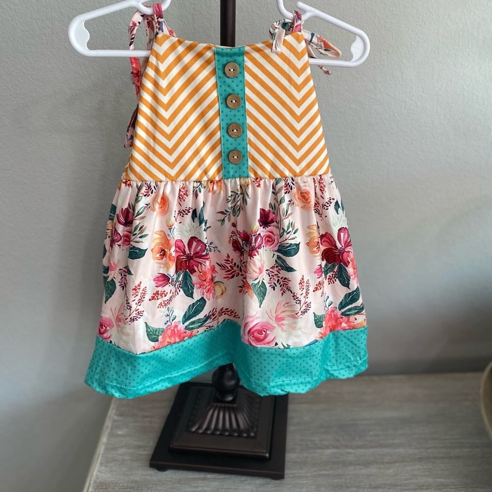 Chevron Floral Polka-Dot Baby Infant Girl’s Pullover Spring Summer Dress 12 M